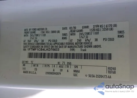 2020 Ford F-150 Xl из США, поврежденный, VIN 1FTMF1CB4LKD76633